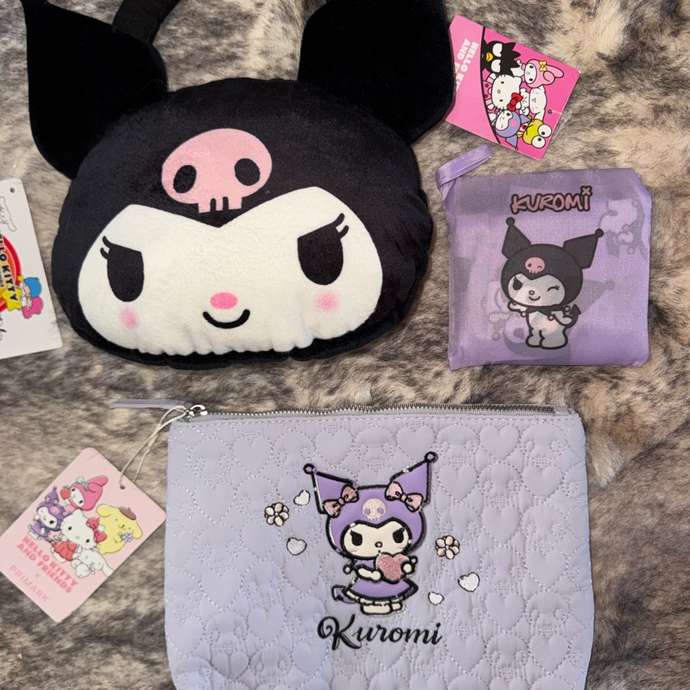 Kuromi set- accessory bag, tote, plush purse